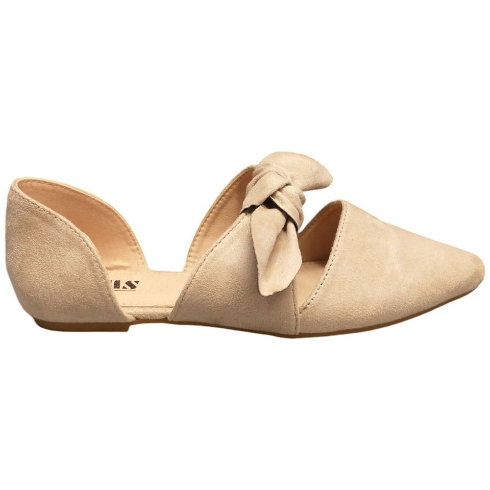 AMS Isabella 28 Bowknot Flats Womens Size 7.5 Tan Faux Suede Pointed Toe Slip On